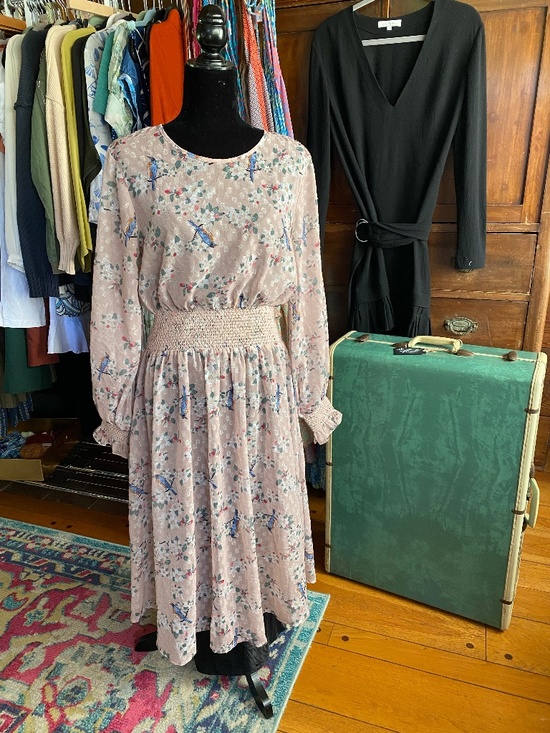 We Are Kindred Dresses & Skirts - WE ARE KINDRED Pippa Shirred Floral Metallic Long Sleeve Midi Dress